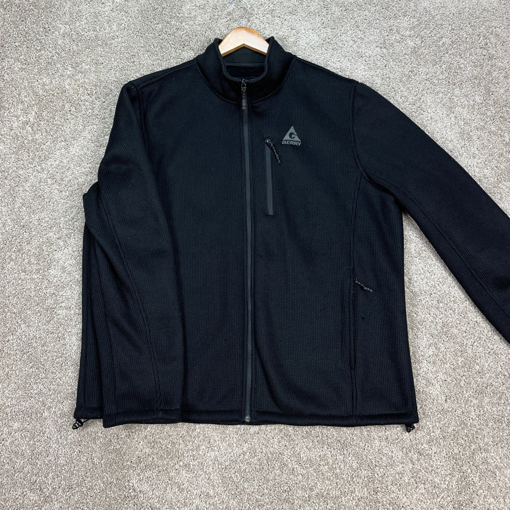 Gerry Jacket Mens XXL Black Long Sleeve Full Zip Waffle Knit Fleece Lined EUC